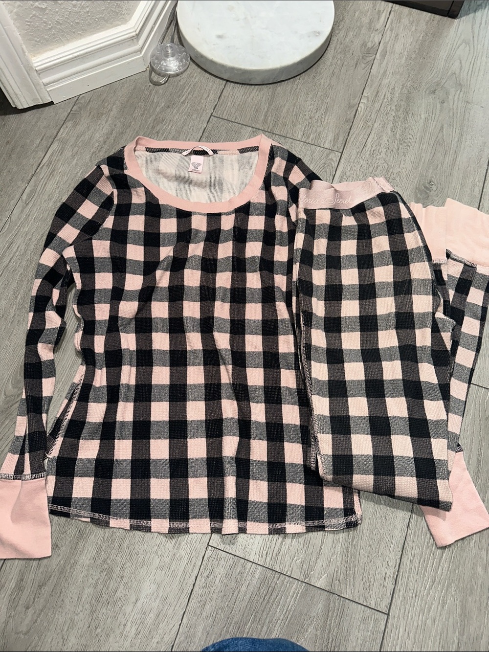 Victoria's Secret Pink and Black Buffalo Plaid Lounge Top and Pants set XS